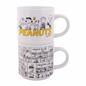 Peanuts Comic Strip Panel 2 Piece Ceramic Stackable Mug Set NWT